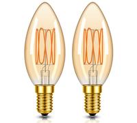 E14 LED Light Bulbs 3W Vintage Small Edison Screw SES Candle Bulb,240LM | Filament Decorative Lightbulb 25W-30W Equivalent, Energy Saving SES Bulb,Amber Glass, Warm White 1800K,Non-dimmable,2 Pack