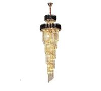 E14 Nordic Duplex Staircase Long Chandelier, American Modern Simple Rotating Staircase Light, Living Room Villa Hall Crystal Light, Gold and Black (Color : A)