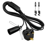 E14 Salt Lamp Replacement Plug in Light Fitting, Lamp Cable with Lamp Holder Inline Switch and Plug, 250V 4A Extension Hanging Lamp Standard Pendant Light Cord with Clip for Media Stream, Black 1.8M