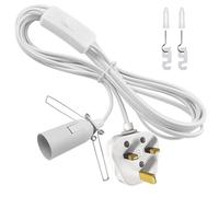 E14 Salt Lamp Replacement Plug in Light Fitting, Lamp Cable with Lamp Holder Inline Switch and Plug, 250V 4A Extension Hanging Lamp Standard Pendant Light Cord with Clip for Media Stream, White 2.5M