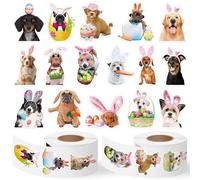E1mity 1000Pcs Cute Easter Stickers, Realistic Dogs with Rabbit Ears Novelty Decals Self-Adhesive, 16 Styles Bunny Eggs Hunt Reward Sticker for Kids Party Decorations Bag Filler Favours Gift Pack Wrap
