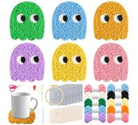 E1mity 22Pcs Punch Needle Coaster Embroidery Kits for Beginners Kids Adults, Complete Set Easy Tufted Rug Stitching Art with Tool Yarn Hoop Instruction for Home Decor DIY Gift, Classical Game Pattern