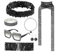 E1mity 70s Disco Groovy Accessories Set 1970s Disco Fancy Dress Costume with Retro Sunglasses & Sparkly Jewellery Outfit for 70s Vintage Theme Parties, Masquerade Halloween & Carnival(Black)