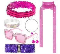 E1mity 70s Disco Groovy Accessories Set 1970s Disco Fancy Dress Costume with Retro Sunglasses & Sparkly Jewellery Outfit for 70s Vintage Theme Parties, Masquerade Halloween & Carnival(Rose Pink)
