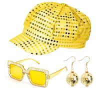 E1mity 70s Disco Groovy Accessories Set 1970s Disco Fancy Dress Costume with Retro Sunglasses & Sparkly Jewellery Outfit for 70s Vintage Theme Parties, Masquerade Halloween & Carnival(Gold)