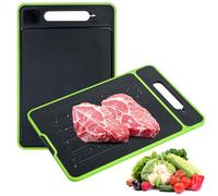 E1mity Chopping Board Double Sided, 4-in-1 Meat Vegetable Separately Carving Butcher Block, Rapid Defrosting, Knife Sharpener, Garlic Peeler, Standing Food Grade Board with Juice Groove, 13.4"x9.5"