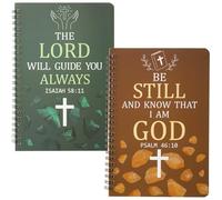 E1mity Cross Notebooks Set Christian Gift - 2 Pack Inspirational A5 Spiral Notebooks, Motivational Religious Bible Verse Writing Journal Notepad Wirebound Line for Christmas Church Gift(Green Brown)