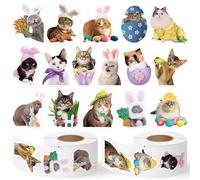 E1mity Cute Cats Easter Stickers Roll, 1000Pcs Novelty Bunny Meme Self-Adhesive, 16 Styles Bunny Eggs Hunt Reward Stickers Waterproof Vinyl for Kids Party Decorations Bag Filler Favours Gift Pack Wrap