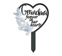E1mity Memorial Stake Graves for Grandma, Heart Shaped Memorial Grave Markers with Dove Design, 'Forever in Our Heart' Inscription, Women Heart Graveyard Sympathy Plaque for Cemetery Garden Decor Sign