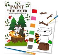 E1mity Water Colouring Paint Books, 2 Pack Woodland Animals Drawing Books with 10Pcs Brush, 44 Pages Pocket Painting Paper Set for 2-12 Year Old Kids Boys Girls Educational Learning Gifts Party Favor