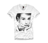E1SYNDICATE V-Neck T-Shirt Audrey Hepburn 50s ICON Style(Large)