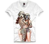E1SYNDICATE V-Neck T-Shirt Stormtrooper Twin Lesbian Tattoo Girls PIN UP(X-Large)