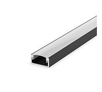 E2 Black Painted 1m LED Aluminium U-Profile with Diffuser - Milky, end caps