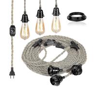 E27 2 Core Linen Electrical Cable Twisted Electrical Cable For Light Fixtures With Adjustable Switch And 6.8m Lamp Socket (three Lamp Sockets)