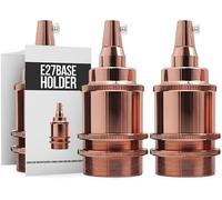 E27 Antique Brass Lamp Holder 2 Pack, Vintage Metal Edison Screw Bulb Socket 240V, Retro Industrial Pendant Ceiling Light Fitting, Rose Gold Finish, UK Standard