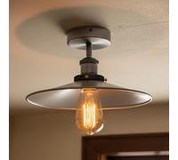 E27 Base Ceiling Light Fixture 22cm Satin Nickel Conical Shade Easy Fit Vintage Chandeliers Flush Mount LED Ceiling Lights for Kitchen Dining Room Living Room Premium Quality Metal Lighting