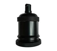 E27 Black Metal Lamp Holder with Shade Ring, Vintage Industrial ES Edison Screw Threaded Bulb Socket, 250V 60W Max Pendant DIY Lighting Fitting UK