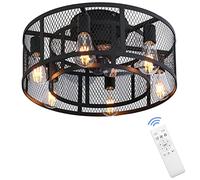 E27 Ceiling Fan with Light Vintage Industrial Design Black Metal Cage Fan Ceiling Lamp with Remote Control Quiet Ceiling Fan with Lighting for Living Room Bedroom Kitchen, 6-Light