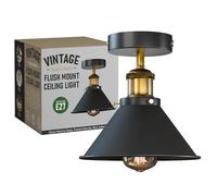 E27 Ceiling Lights Metal Flush Mount Ceiling Lamp for Living Room, Bedroom, Kitchen, Dining Room Vintage Flush Mount Lighting 18cm Brushed Brass Conical Shade Lighting Without Bulb (1Pcs Black)