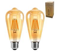 E27 Dimmable Vintage LED Edison Light Bulbs, 4W Energy Saving ST64 LED Filament Light Bulbs Antique Retro Amber Glass 2700k Warm White E27 Squirrel Cage Edison Screw Bulbs, 40W Equivalent, 2Pack