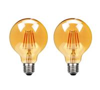 E27 Edison Screw Globe G80 LED Filament Bulb, 80MM Diameter, 6W Energy Saving, Equivalent to 60W Incandescent, Smoked Gold Glass, 2700K Warm White, 600LM, 360° Beam Angle, Not dimmable, Pack of 2