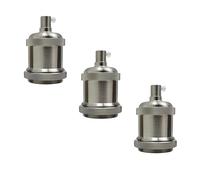 E27 Edison Screw Lamp Holder, Solid Brass Metal Bulb Socket Adapter, Satin Nickel Finish, Vintage Threaded Light Fitting for Antique Filament Bulbs, UK Made, 3 Pack