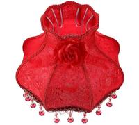 E27 European Vintage Cloth Lace Lamp Shade for Desk Lamp | Bell Shape, Scallop Dome with Bead Tassels, Red Iron Frame, Quick Install for Pendant Lighting Random Style