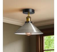 E27 Flush Mount Ceiling Light with 22cm Satin Nickel Conical Lampshade Ceiling Lighting Fixtures for Kitchen Dining Rooms Living Rooms Easy Fit Premium Quality Anti Rust Durable Metal with EPC A+ Bulb