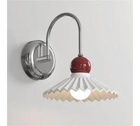 E27 French Cream Style Wall Sconce Light Fixture with White Pleated Ceramic Lampshade, Chrome Metal Finish, Indoor Decor Wall Lighting for Bedside, Bedroom, Living Room, Hallway, Stairway