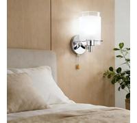 E27 Indoor Wall Light Sconce with Pull Cord Switch, Minimalist Design Lighting Fixture, White Glass Lampshade for Bedroom, Living Room, Hallway