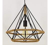 E27 Industrial Vintage Pendant Light,Retro Hemp Rope Chandeliers Pendant Ceiling Lamp,Diamond Shape Iron Cage Suspension Lamp Ceiling Lights,Creative Hanging Light,Diameter 25 cm