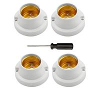 E27 Lamp Holder 4 Pack, White Round Light Bulb Socket Base, Max 100W 220-240V Heat-Resistant Lamp Fittings for LED, Filament & Smart Bulbs, Ceiling & Wall DIY Lighting, with Phillips Screwdriver