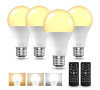 E27 LED Light Bulbs with Remote Control, 9W LED Bulbs 60W Equivalent, 3000K-6000K Stepless Dimmable, E27 Base, Remote Control Light Bulbs with Timing, Memory Function, for Home Decor, 4Bulb & 2Remote