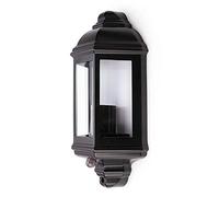 E27 LED PIR Motion Sensor Coach Vintage Traditional Style Half Lantern Black Clear Outdoor Garden Door Security Wall Light Lantern Movement Detector IP44 Rated
