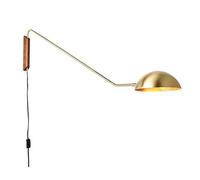 E27 LED Vintage Wall Light with Switch Modern Swivelling Metal Long Arm Adjustable Design Rustic Wooden Wall Lamp for Living Room Bedroom Foyer Office Bar Study Country House Lamp Length 100 cm
