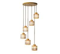 E27 Long Crystal Chandelier,Nordic Duplex Apartment Chandelier,Living Room Revolving Stairwell Post- Minimalist Crystal Chandelier-Gold. 9 Head,Retro Lights Fixture