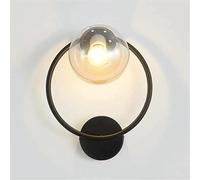 E27 Modern Circular Glass Wall Sconce Metal Ring Art Design Wall Light Middle Ages Milky White Wall Light Indoor Globe Wall Mounted Lamp for Bedroom Living Room Vanity Bathroom Hallway