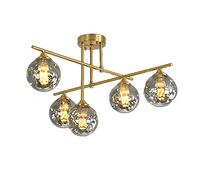 E27 Modern Sputnik Chandelier, Gold Brass Finish Glass Ceiling Light, Flush Mount for Kitchen, Bedroom, Living Room(Soot Cover,5 Head)