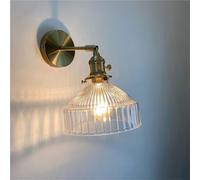 E27 Modern Stripe Glass Wall Sconce Nordic Adjustable Indoor Wall Lamp with Brass Rotary Switch, Antique Brushed d Retro Wall Light Fixture