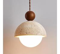 E27 Natural Stone Spherical Pendant Light, Retro Rustic Small Pendant Lamp, Wabi-sabi Style Pendant Lighting for Kitchen Island Dining Room - Solid Wood Suspension Lamps (Color : A)