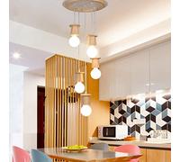 E27 Pendant Light Dimmable Hanging Lamp Dining Table 150Cm Height Adjustable 5-Flame Ceiling Light Modern Chandelier for Kitchen Dining Room Suspension Lighting Living Room Bedroom Wood Illumination