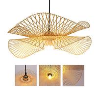 E27 Pendant Light Dining Room Hanging Lamp Bamboo Hand-Woven Natural Rattan Pendant Ceiling Lamp Creative Handmade Lampshade Chandelier for Restaurant Bedroom Kitchen Corridor Office,45cm
