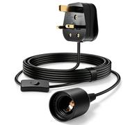 E27 Pendant Light Fitting Kit with UK Plug 1.8M Cable Lamp Holder with Switch Hanging Ceiling Light Cord Bulb Socket for DIY Lighting Bedroom Living Room Kitchen Home Decor Black Ceiling Fixtures