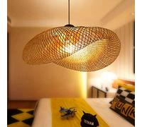 E27 Pendant Light Wood Vintage Bamboo Lantern Ceiling Light Retro Round Chandelier Hand-Woven Rattan Lampshade Lamp Restaurant Living Room Bedroom Office Decorative Lighting Hanging Light,80cm