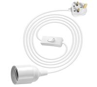 E27 Plug in Pendant Light, 1.8m(5.9ft) Lamp Cable Plug in Ceiling Light, 2 Core Cable Plug with On/Off Switch with 13A Fuse, Pendant Light Ceiling Lighting Fitting for Creating an Atmosphere, White