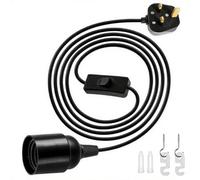 E27 Plug in Pendant Light, Ceramic lampshade, 1.8m(5.9ft) Lamp Cable Plug in Ceiling Light, 2 Core Cable Plug with On/Off Switch with 5A Fuse, lamp kit for Creating an Atmosphere, Black