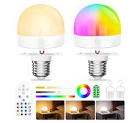 E27 Rechargeable Light Bulb,LED Dimmable Small Night Light with Remote Control,3CCT+12 RGB Colours,Timer, 2000mah, Detachable Cordless E27 Screw Bulb for Non - Hardwired Lamps