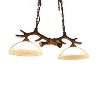 E27 Retro Industrial Chandelier Deer Head Pendant Light 2 Flame lamp Width 83 cm Chic Wood Color matt Glass lamp Shade Natural Hemp Rope Handmade Old Craft Restaurant Cafe bar Hanging Light