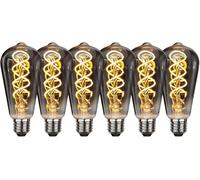 E27 Vintage Edison Light Bulbs, 6W E27, Vintage LED Dimmable Light Bulbs, ST64, Retro LED Lamp, Warm White, 2700K, Ideal for Nostalgic and Retro Lighting in Home, Coffee, Pack of 6 [Energy Class A]