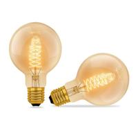 E27 Vintage Edison Light Bulbs Dimmable, Amber Glass Warm White 2700K, 400 Lumen, ES Edison Screw, G80 Globe Vintage Bulb, Spiral Filament Bulbs, Retro Decorative for Ceiling, Chandelier, 2 Pack